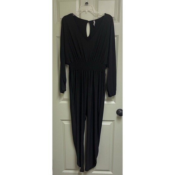 LAST TANGO Black Jumpsuit XL VNeck Dolman Split Sleeve Ankle Slit Pocket Stretch - Picture 3 of 15